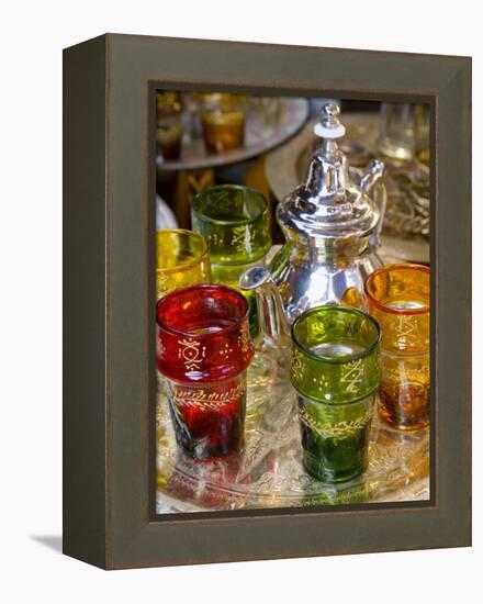 Moroccan Silver Teapot and Glasses, the Souq, Marrakech, Morocco-Gavin Hellier-Framed Premier Image Canvas