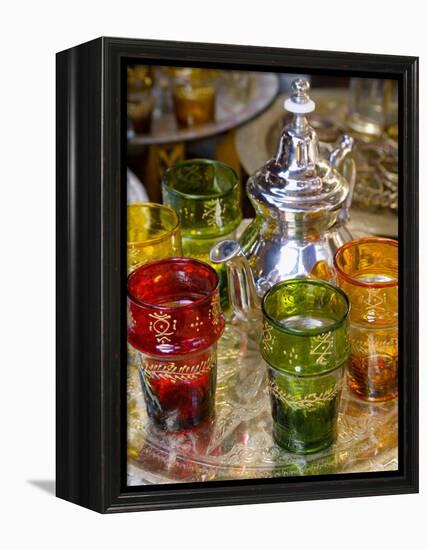 Moroccan Silver Teapot and Glasses, the Souq, Marrakech, Morocco-Gavin Hellier-Framed Premier Image Canvas