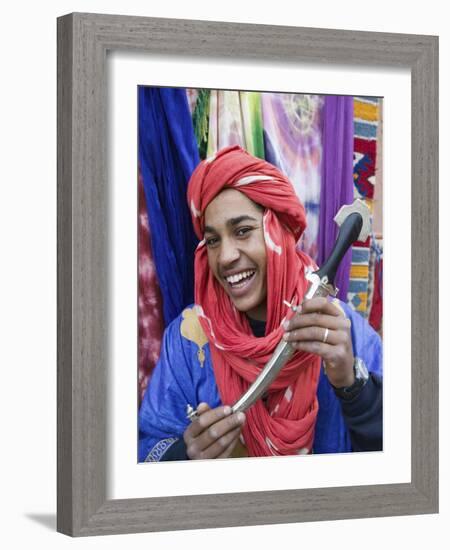 Moroccan Souvenir Seller, Ait Benhaddou, South of the High Atlas, Morocco-Walter Bibikow-Framed Photographic Print