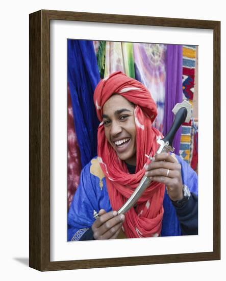 Moroccan Souvenir Seller, Ait Benhaddou, South of the High Atlas, Morocco-Walter Bibikow-Framed Photographic Print