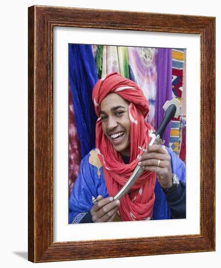 Moroccan Souvenir Seller, Ait Benhaddou, South of the High Atlas, Morocco-Walter Bibikow-Framed Photographic Print