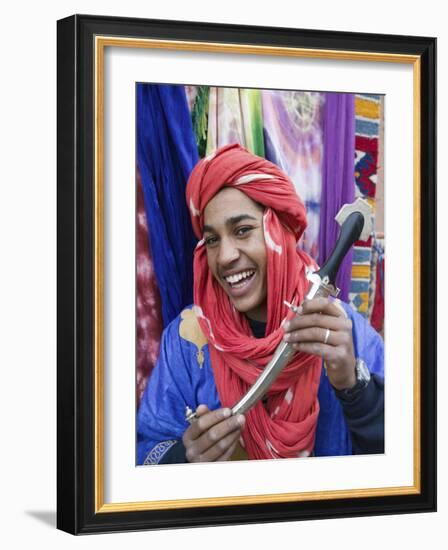 Moroccan Souvenir Seller, Ait Benhaddou, South of the High Atlas, Morocco-Walter Bibikow-Framed Photographic Print