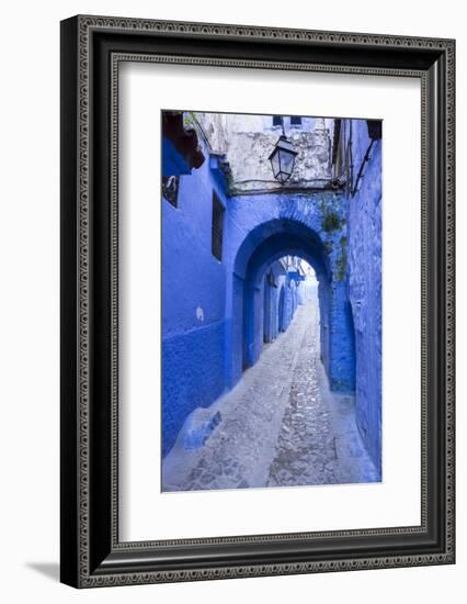 Morocco. A blue alley in the hill town of Chefchaouen.-Brenda Tharp-Framed Photographic Print