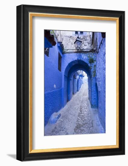 Morocco. A blue alley in the hill town of Chefchaouen.-Brenda Tharp-Framed Photographic Print