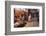 Morocco. An elderly man walks past tourist shops along a street in the blue city of Chefchaouen.-Brenda Tharp-Framed Photographic Print