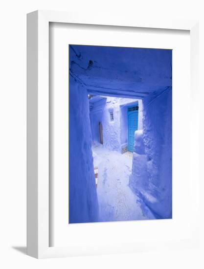 Morocco, Chaouen. Narrow Street Lined with Blue Buildings-Emily Wilson-Framed Photographic Print