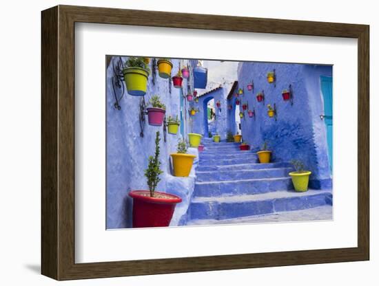 Morocco, Chaouen. Plantings in Colorful Pots Line the Narrow Corridors-Emily Wilson-Framed Photographic Print