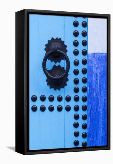 Morocco, Chefchaouen. Detail of blue door and doorknocker-Brenda Tharp-Framed Premier Image Canvas