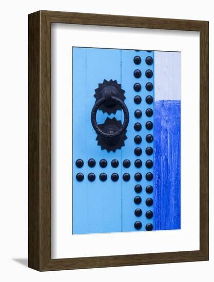 Morocco, Chefchaouen. Detail of blue door and doorknocker-Brenda Tharp-Framed Photographic Print