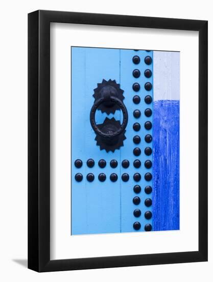 Morocco, Chefchaouen. Detail of blue door and doorknocker-Brenda Tharp-Framed Photographic Print