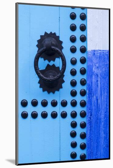 Morocco, Chefchaouen. Detail of blue door and doorknocker-Brenda Tharp-Mounted Photographic Print