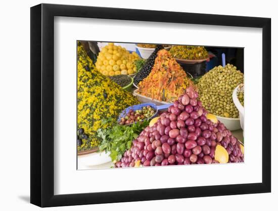 Morocco, Essaouira, Souk, Varieties of Olives, Oil and Preserved Lemons for Sale-Emily Wilson-Framed Photographic Print