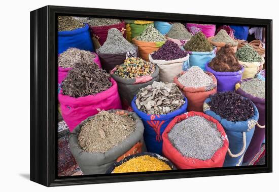Morocco, Marrakech. Bags of Herbs, Spices and Dried Floral and Vegetable Items in the Souk-Emily Wilson-Framed Premier Image Canvas