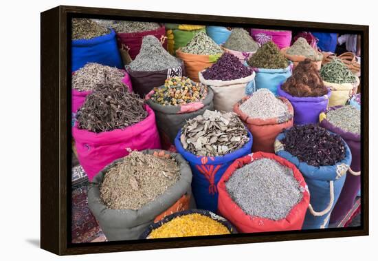 Morocco, Marrakech. Bags of Herbs, Spices and Dried Floral and Vegetable Items in the Souk-Emily Wilson-Framed Premier Image Canvas