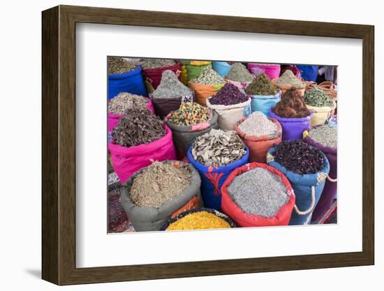 Morocco, Marrakech. Bags of Herbs, Spices and Dried Floral and Vegetable Items in the Souk-Emily Wilson-Framed Photographic Print