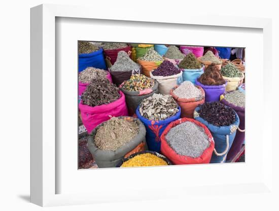 Morocco, Marrakech. Bags of Herbs, Spices and Dried Floral and Vegetable Items in the Souk-Emily Wilson-Framed Photographic Print