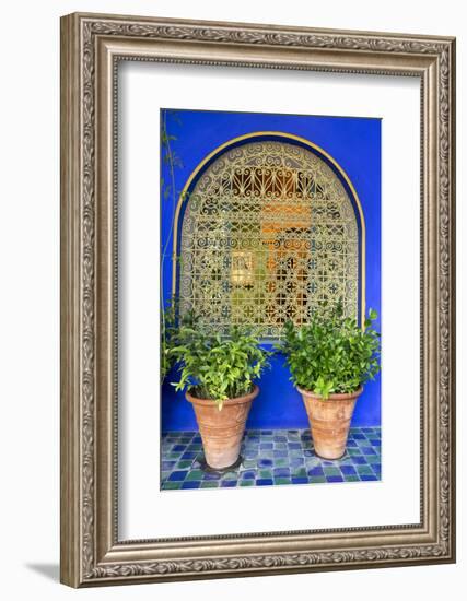 Morocco, Marrakech, Blue Building Exterior Surrounded by Plants-Emily Wilson-Framed Photographic Print