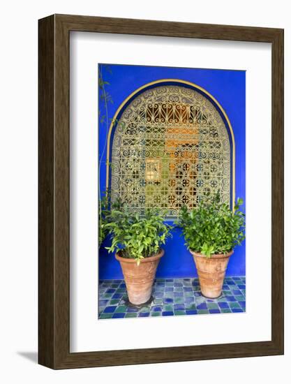 Morocco, Marrakech, Blue Building Exterior Surrounded by Plants-Emily Wilson-Framed Photographic Print