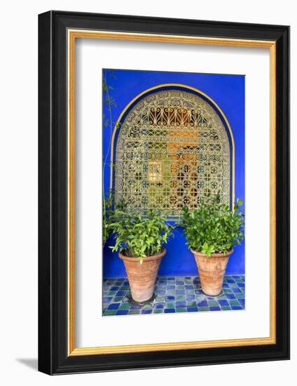 Morocco, Marrakech, Blue Building Exterior Surrounded by Plants-Emily Wilson-Framed Photographic Print