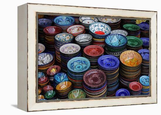 Morocco, Marrakech. Moroccan Hand-Painted Glazed Ceramic Dishes-Kymri Wilt-Framed Premier Image Canvas