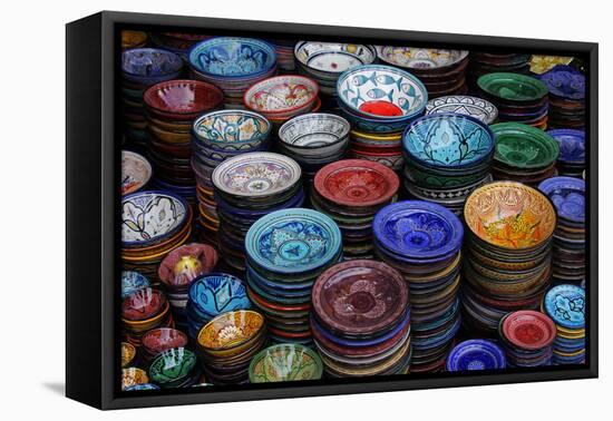 Morocco, Marrakech. Moroccan Hand-Painted Glazed Ceramic Dishes-Kymri Wilt-Framed Premier Image Canvas