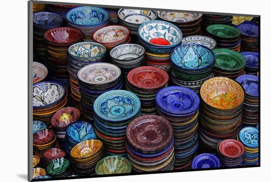 Morocco, Marrakech. Moroccan Hand-Painted Glazed Ceramic Dishes-Kymri Wilt-Mounted Photographic Print