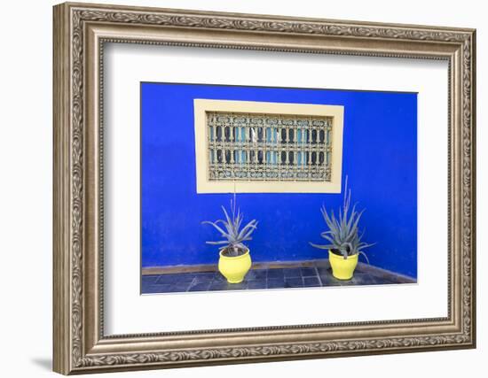 Morocco, Marrakech, Potted Succulent Plants Outside a Blue Building-Emily Wilson-Framed Photographic Print