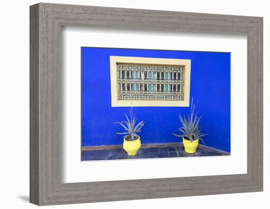 Morocco, Marrakech, Potted Succulent Plants Outside a Blue Building-Emily Wilson-Framed Photographic Print