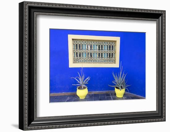 Morocco, Marrakech, Potted Succulent Plants Outside a Blue Building-Emily Wilson-Framed Photographic Print