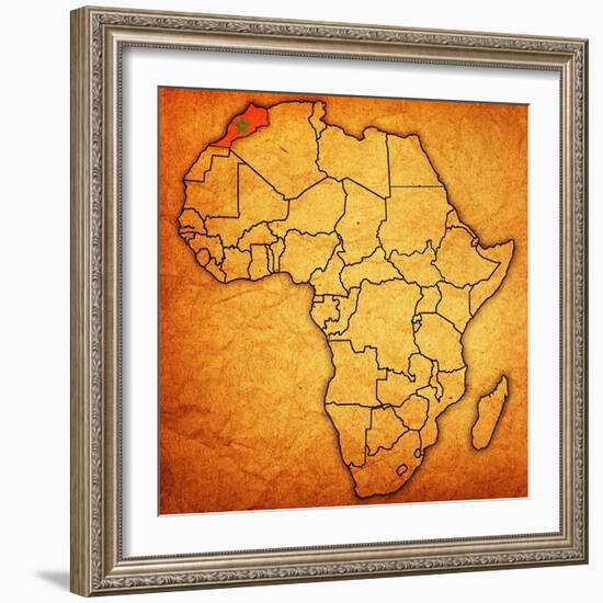 Morocco on Actual Map of Africa-michal812-Framed Art Print