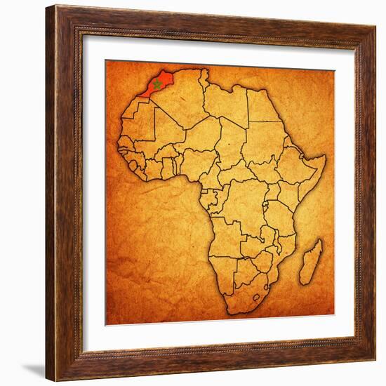 Morocco on Actual Map of Africa-michal812-Framed Art Print