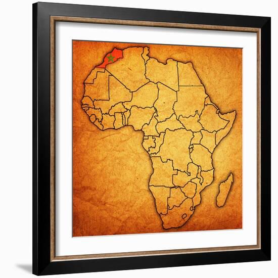 Morocco on Actual Map of Africa-michal812-Framed Art Print