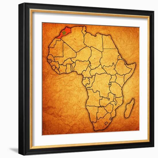 Morocco on Actual Map of Africa-michal812-Framed Art Print