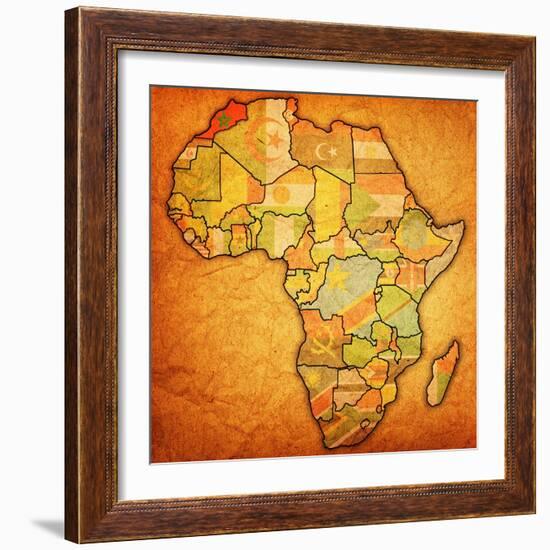 Morocco on Actual Map of Africa-michal812-Framed Art Print