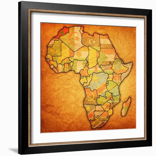 Morocco on Actual Map of Africa-michal812-Framed Art Print