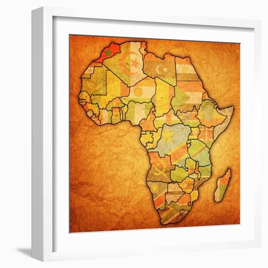 Morocco on Actual Map of Africa-michal812-Framed Art Print