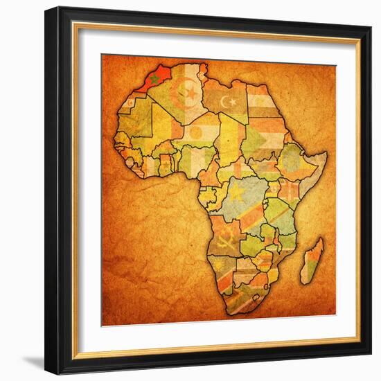 Morocco on Actual Map of Africa-michal812-Framed Art Print