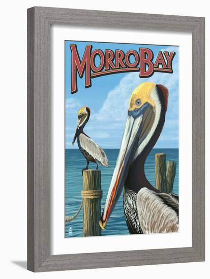 Morro Bay, CA - Pelicans-Lantern Press-Framed Art Print