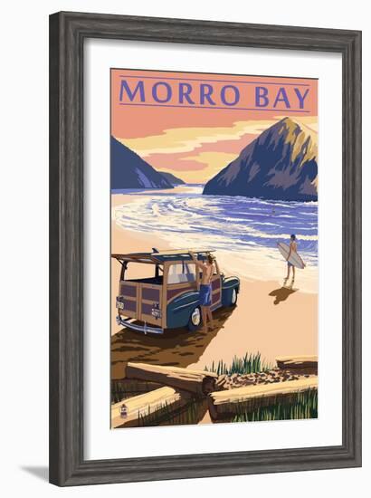 Morro Bay, CA - Woody on Beach-Lantern Press-Framed Art Print