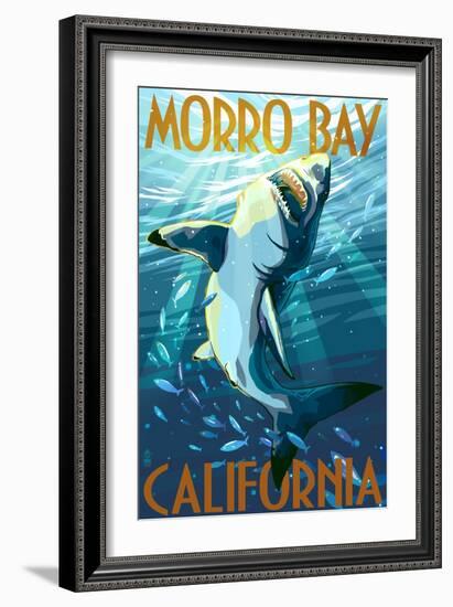 Morro Bay, California - Stylized Sharks-Lantern Press-Framed Art Print