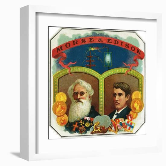 Morse and Edison Brand Cigar Box Label, Samuel F.B. Morse and Thomas Edison-Lantern Press-Framed Art Print