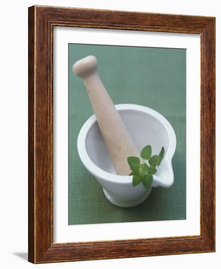 Mortar and Pestle with Thai Basil-Peter Medilek-Framed Photographic Print