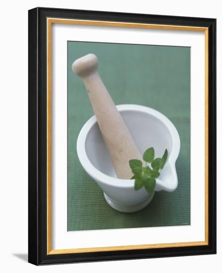 Mortar and Pestle with Thai Basil-Peter Medilek-Framed Photographic Print