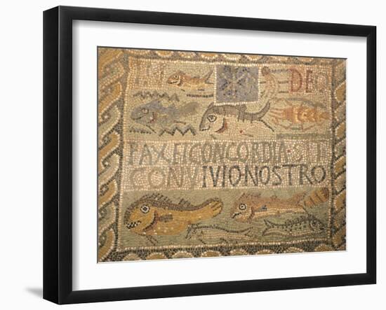 Mosaic Depicting Fish and Words Pax Et Concordia, from Great Basilica on Western Hill, Algeria-null-Framed Giclee Print