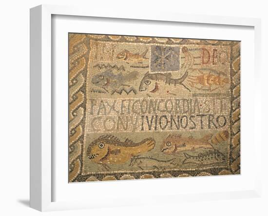 Mosaic Depicting Fish and Words Pax Et Concordia, from Great Basilica on Western Hill, Algeria-null-Framed Giclee Print