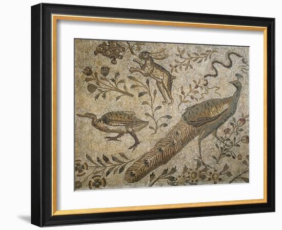 Mosaic Depicting Flower Garden with Peacock, Rabbit and Duck-null-Framed Giclee Print