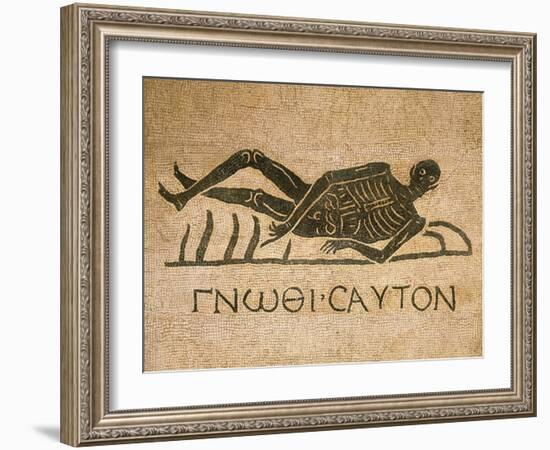 Mosaic Depicting Human Skeleton with Inscription Know Thyself-null-Framed Giclee Print