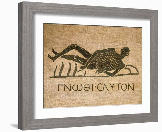 Mosaic Depicting Human Skeleton with Inscription Know Thyself-null-Framed Giclee Print