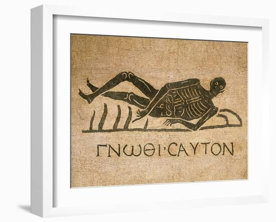 Mosaic Depicting Human Skeleton with Inscription Know Thyself-null-Framed Giclee Print