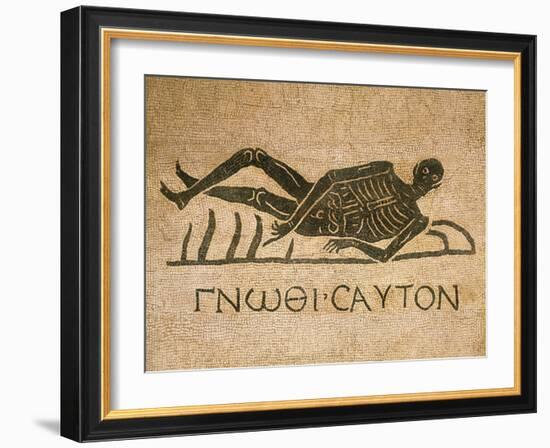 Mosaic Depicting Human Skeleton with Inscription Know Thyself-null-Framed Giclee Print